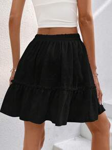 SHEIN VCAY Swiss Dot Tassel Tie Front Ruffle Hem Frill Trim Skirt - Black - View 2