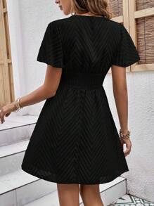 SHEIN VCAY Solid Butterfly Sleeve Dress - Black - View 2