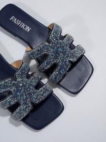 Mùa hè Ngoài trời Đúng mốt Thanh lịch Pha lê Dép đi trong nhà Đối với phụ nữ , Đáy phẳng - Màu xanh hải quân - Xem 4