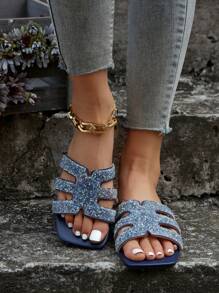 Mùa hè Ngoài trời Đúng mốt Thanh lịch Pha lê Dép đi trong nhà Đối với phụ nữ , Đáy phẳng - Màu xanh hải quân - Xem 5