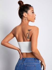 SHEIN ICON 素色前接縫短款抹胸上衣 - 白色 - 查看 2