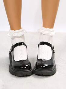 Stylish & Comfy Casual Heart Shape Buckle Black Studded Slip-On Platform Wedge Loafers For Young Women Valentines