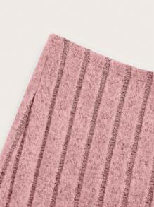 SHEIN EZwear 秋冬纯色樱花粉宽版罗纹针织铅笔裙 - 藕粉色 - 查看 3