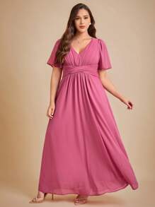 SHEIN Belle 大碼蝴蝶袖抽褶腰伴娘洋裝