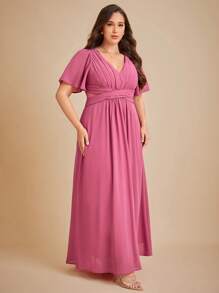 SHEIN Belle 大碼蝴蝶袖抽褶腰伴娘洋裝