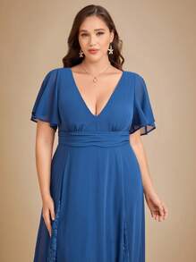 SHEIN Belle Plus Butterfly Sleeve Lace Trim High Low Hem Bridesmaid Dress