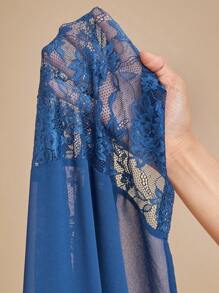 SHEIN Belle Plus Butterfly Sleeve Lace Trim High Low Hem Bridesmaid Dress