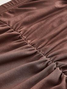 SHEIN EZwear Váy Plus Size Xù Tách cao màu trơn Giải trí - Màu nâu Sô-cô-la - Xem 5