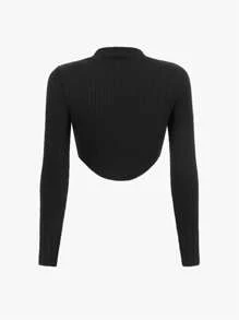 SHEIN Explorewe Teen Girl Mock Neck Cut Out Front Crop Tee - Black - View 2