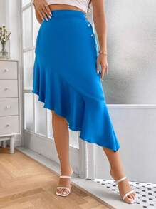 Celure Plus Cintura Alta Bainha Com Babado Saia