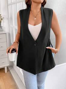 Celure 大碼素色單釦馬甲西裝外套 - 黑色 - 查看 4