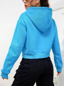 SHEIN EZwear 素色落肩袖連帽衫 - 藍色 - 查看 2