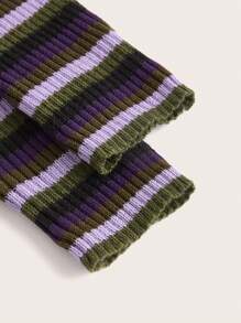 ROMWE Goth Cross Embroidery Striped Cold Shoulder Crop Sweater - Multicolor - View 3