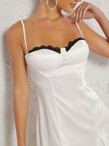 SHEIN Unity Váy suông ren satin Peekaboo thanh lịch - trắng - Xem 3