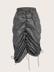 SHEIN ICON Váy nữ Dây kéo Xù màu trơn Giải trí - Màu xám đen - Xem 1