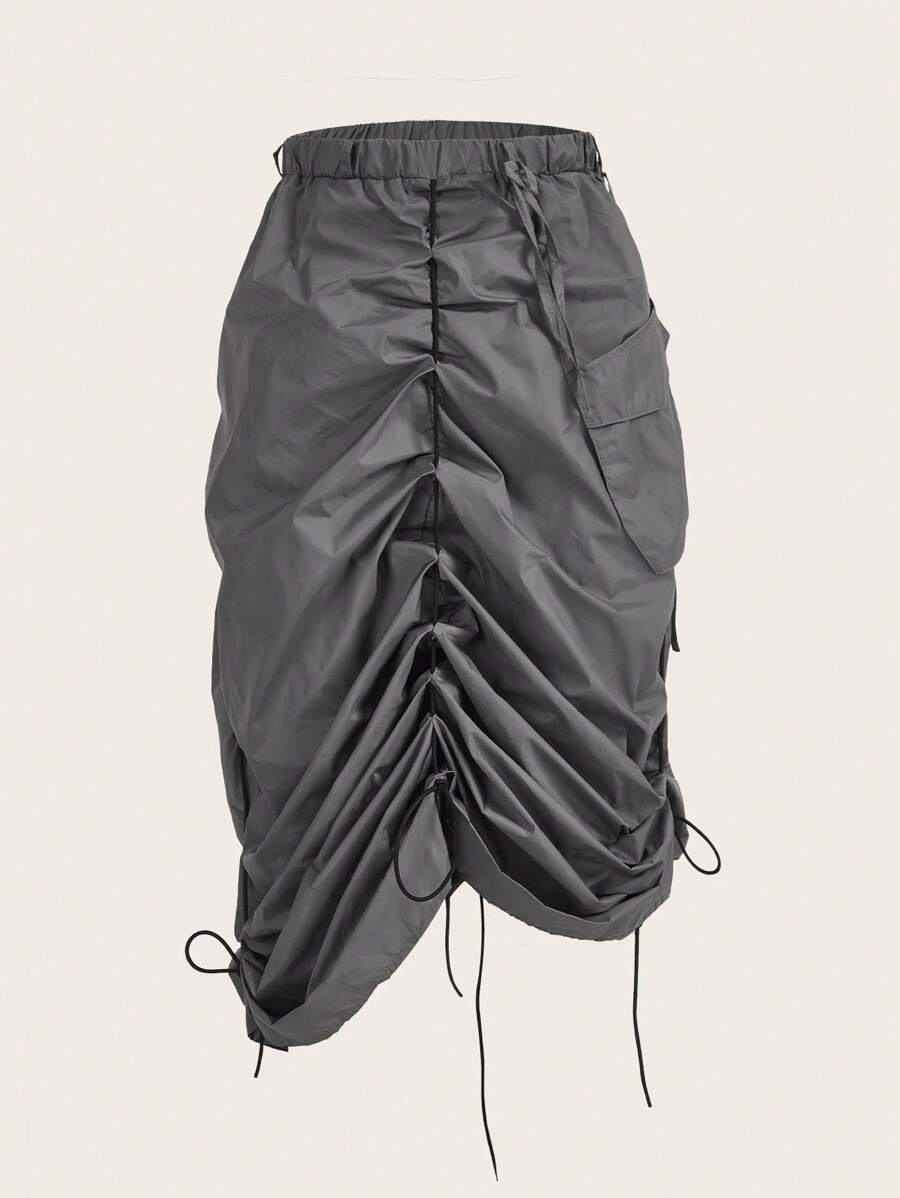 SHEIN ICON Váy nữ Dây kéo Xù màu trơn Giải trí - Màu xám đen - Xem 1