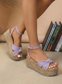 时尚女士平底凉鞋，踝带坡跟鞋 - 紫色 - 查看 2