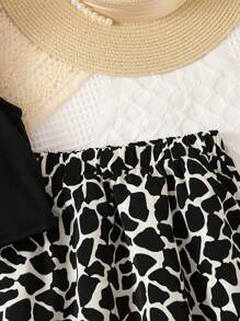 SHEIN Tween Girl Mock Neck Tank Top & Allover Print Skirt - Black - View 4