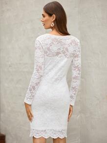 EMERY ROSE Solid Scallop Trim Lace Dress - White - View 2
