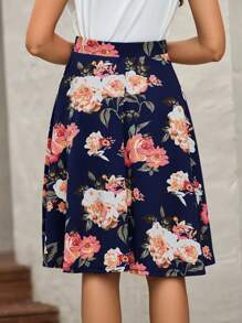 EMERY ROSE Floral Print Flare Skirt - Navy Blue - View 2