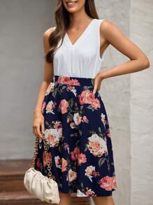 EMERY ROSE Floral Print Flare Skirt - Navy Blue - View 3
