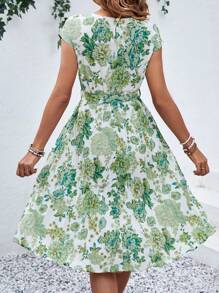 SHEIN LUNE Vestido con cinturón con estampado floral - Blanco - Ver 2