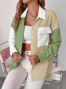 SHEIN LUNE Khối màu Thả vai Túi có nắp Áo sơ mi - Nhiều màu - Xem 4