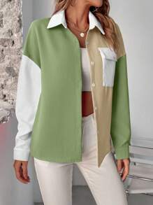 SHEIN LUNE Khối màu Thả vai Túi có nắp Áo sơ mi - Nhiều màu - Xem 5