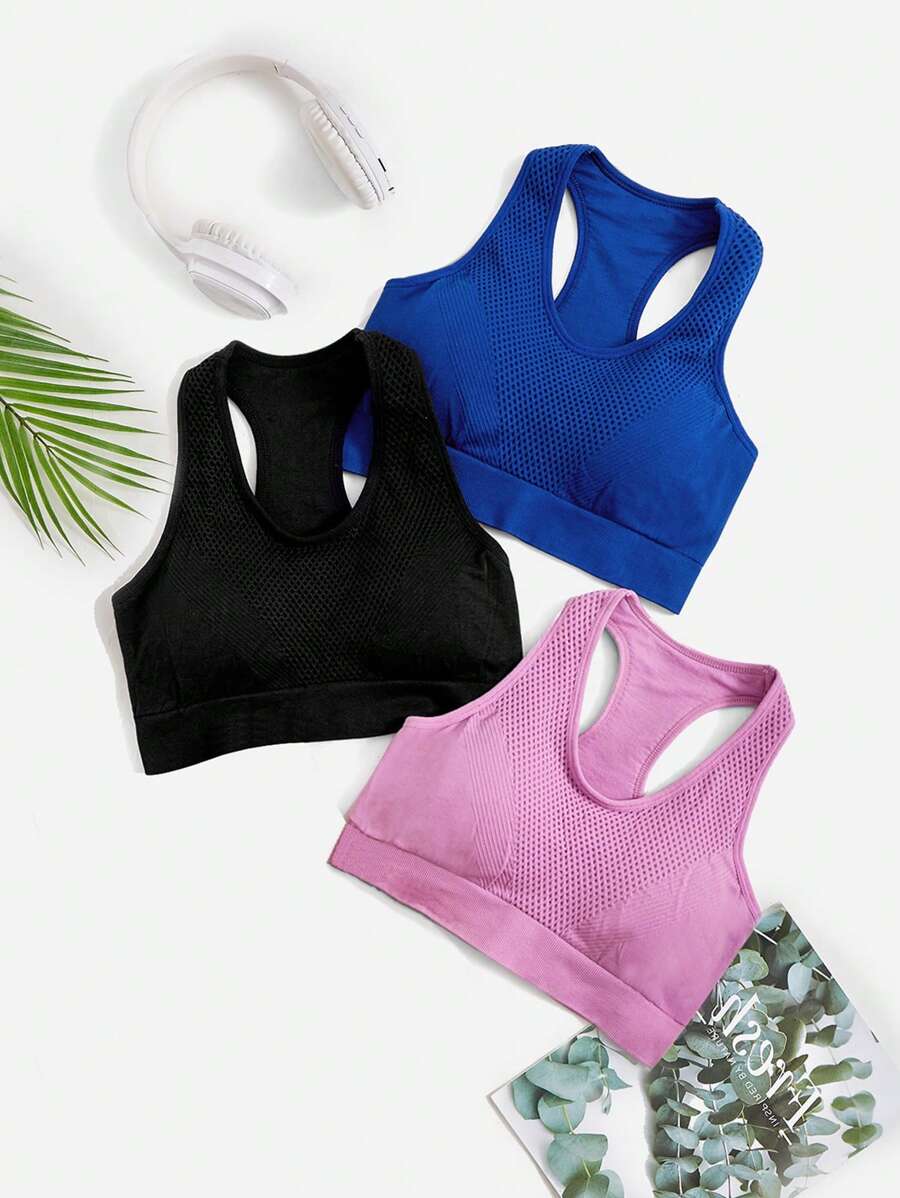 Yoga Basic 3入組無縫高度支撐工字運動型文胸 - 彩色 - 查看 1