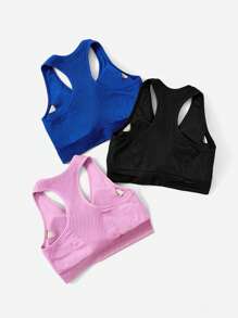 Yoga Basic 3入組無縫高度支撐工字運動型文胸 - 彩色 - 查看 2