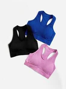 Yoga Basic 3入組無縫高度支撐工字運動型文胸 - 彩色 - 查看 5