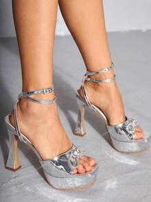 SheIn SXY Women's Fashionable Spring/summer Peep Toe High-heeled Sandals For Outdoor Wear - Silver - View 5