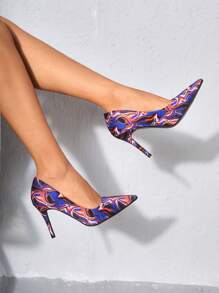 SheIn SXY Giày cao gót có họa tiết hoa văn dành cho nữ, Giày cao gót bằng vải ngoài trời thời trang - Nhiều màu - Xem 1