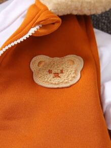 SHEIN 男小童熊貼布3D耳朵設計連帽夾克和運動褲 - 橘色 - 查看 6