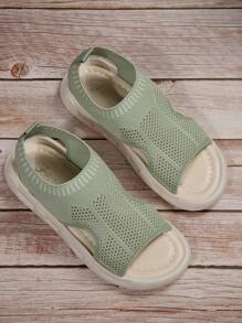 夏季新款透气针织平底露趾休闲运动女凉鞋