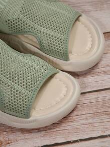 夏季新款透气针织平底露趾休闲运动女凉鞋