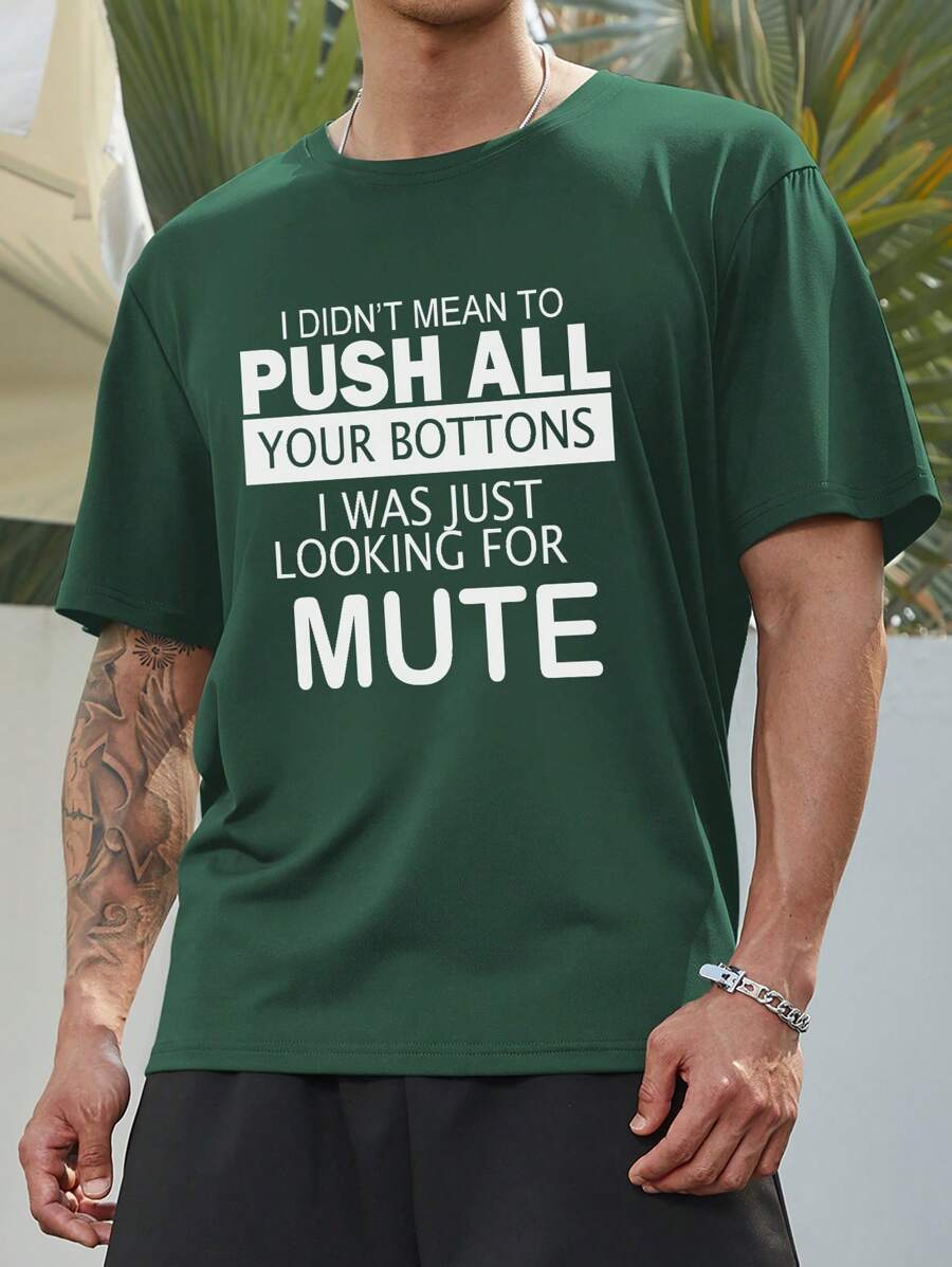Manfinity Homme Men Plus Slogan Graphic Tee - Dark Green - View 1