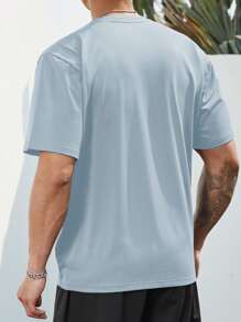 Manfinity Homme 男士大码字母圖案T恤 - 霧霾藍 - 查看 2