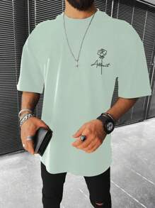 Manfinity Homme Men Plus Floral & Letter Graphic Tee - Mint Green - View 4