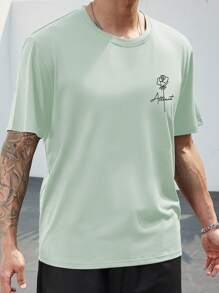 Manfinity Homme Men Plus Floral & Letter Graphic Tee - Mint Green - View 5
