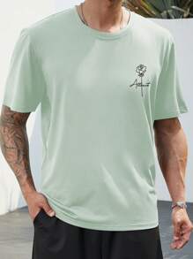 Manfinity Homme Men Plus Floral & Letter Graphic Tee - Mint Green - View 6