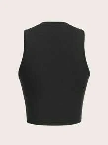 Motorcycle & Letter Graphic Notched Neck Tank Top - Dark Grey - View 2