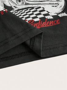 Motorcycle & Letter Graphic Notched Neck Tank Top - Dark Grey - View 3