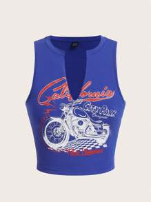 SHEIN EZwear Áo khoác và áo lót dành cho xe tăng nữ Lá thư Đồ họa Giải trí - Xanh đậm - Xem 1