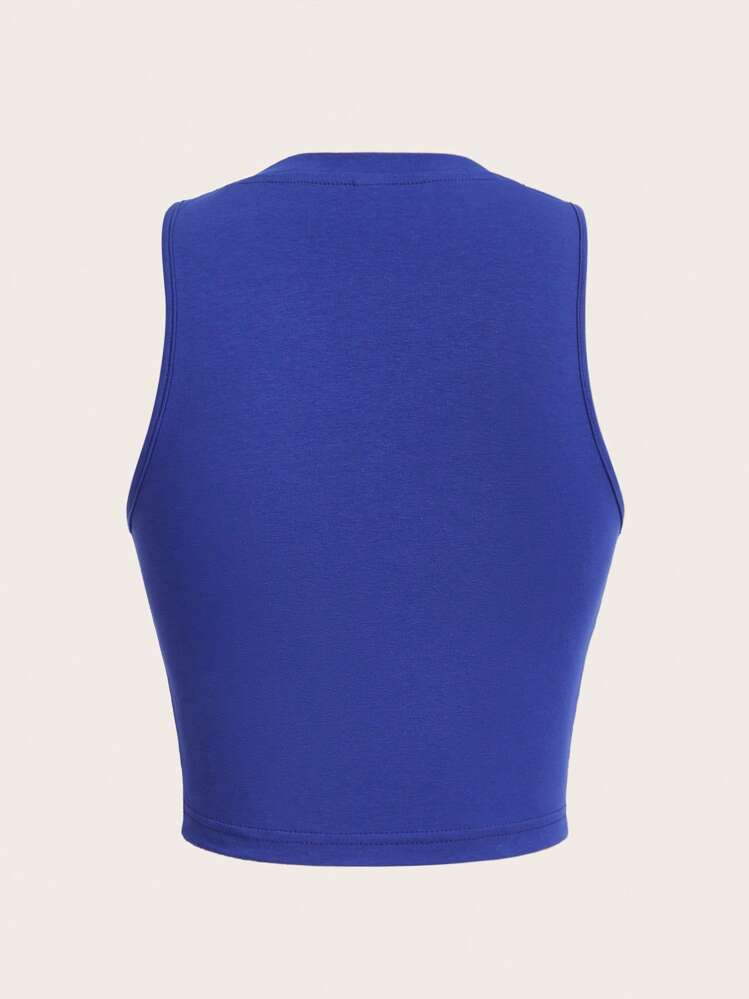 SHEIN EZwear Top tank con estampado de motocicleta y letra de cuello de muesca - azul real - Añade 2