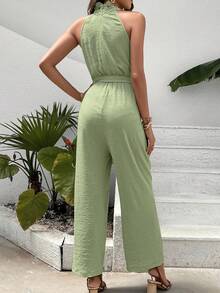 SHEIN Frenchy 素色腰帶繞頸連體褲 - 軍綠色 - 查看 2