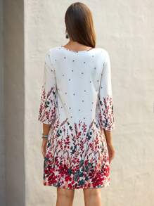 EMERY ROSE Floral Print V Neck Tunic Dress - White - View 2