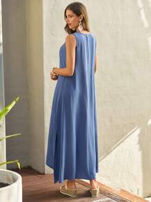 EMERY ROSE Đầm Chia màu trơn Giải trí - Màu xanh bụi bặm - Xem 2