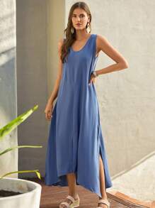 EMERY ROSE Đầm Chia màu trơn Giải trí - Màu xanh bụi bặm - Xem 3