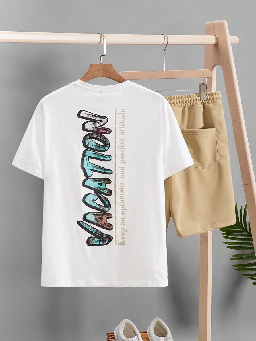 Manfinity RebelGame 男士標語圖案T恤和短褲 - 彩色 - 查看 1